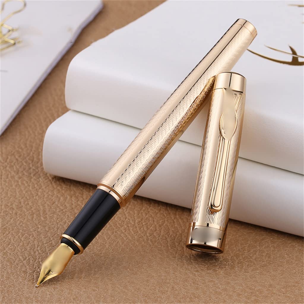 Penna stilografica media da 0,6 mm, con clip dorata, penna a inchiostro per ufficio, lavoro, scuola