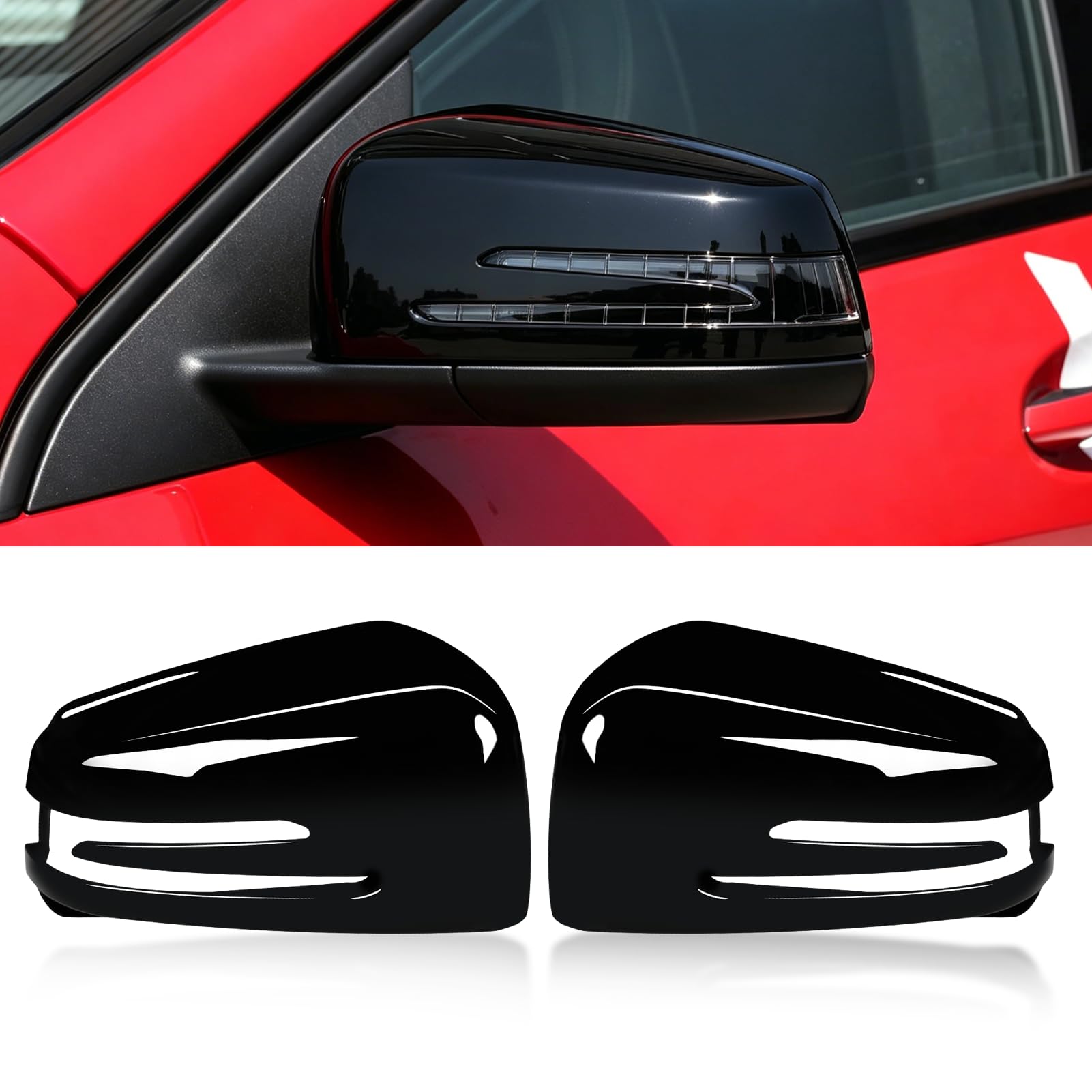 TTCR-II 2PCS Compatibile con Calotte Specchietti Mercedes Benz A B C E S CLA GLA GLK, Sinistro+Destro Copri Specchietto W176 W246 W204 W212 W221 C117 X204 X156 Tappi Specchietti Mirror Cover-Nero