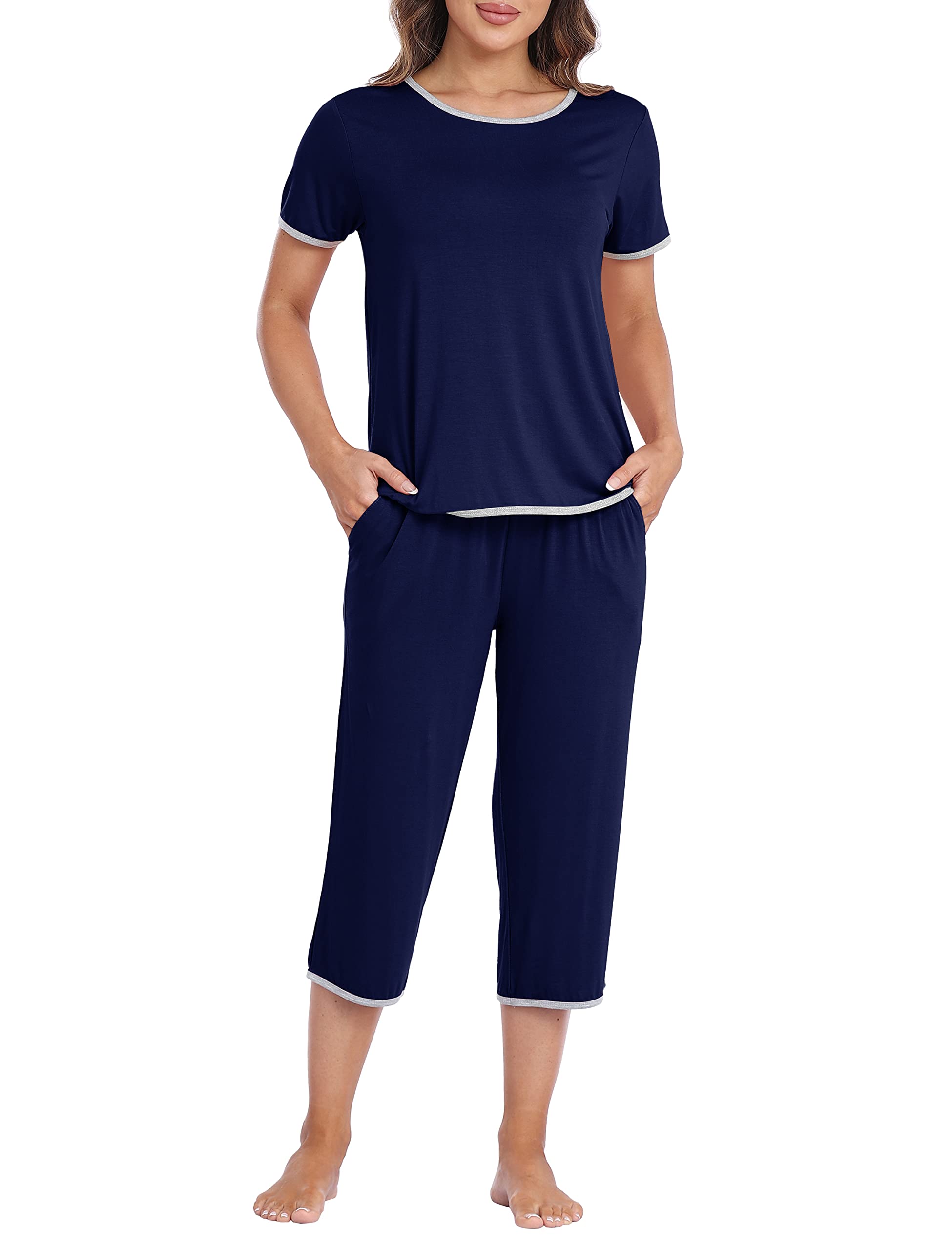 MoFiz Schlafanzug Kurz Damen Hausanzug Pyjama Set Modal Zweiteiler Nachtwäsche fur Sommer