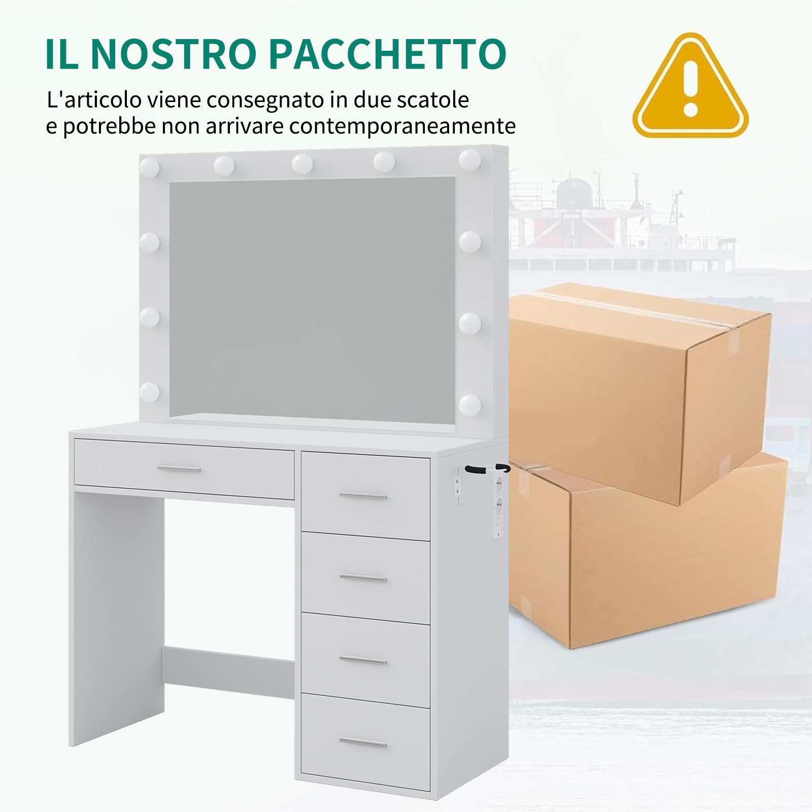 FUSOU Tavolo da toeletta con illuminazione, 94 cm, con specchio, 11 LED, 3 modalità di illuminazione, tavolo cosmetico con sedia per camera da letto, spogliatoio, studio, bianco