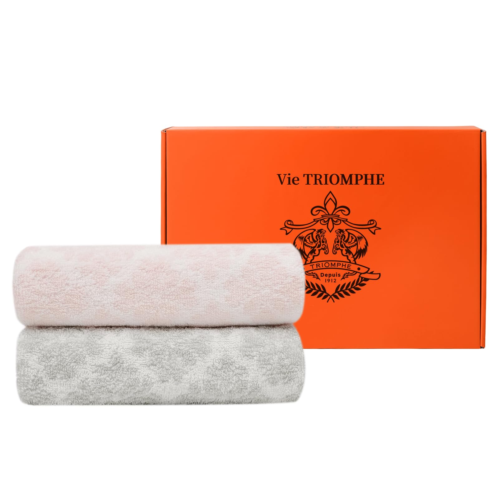 Vie TRIOMPHE Luxury Zero-Twist Cotton Hand Towels Couples Set of 2, 34x75cm Jacquard Textured Long-Staple Cotton, Soft Fluffy His Hers Towels for Bathroom, Ultra-Absorbent Hotel Quality, Grey Pink — image 1