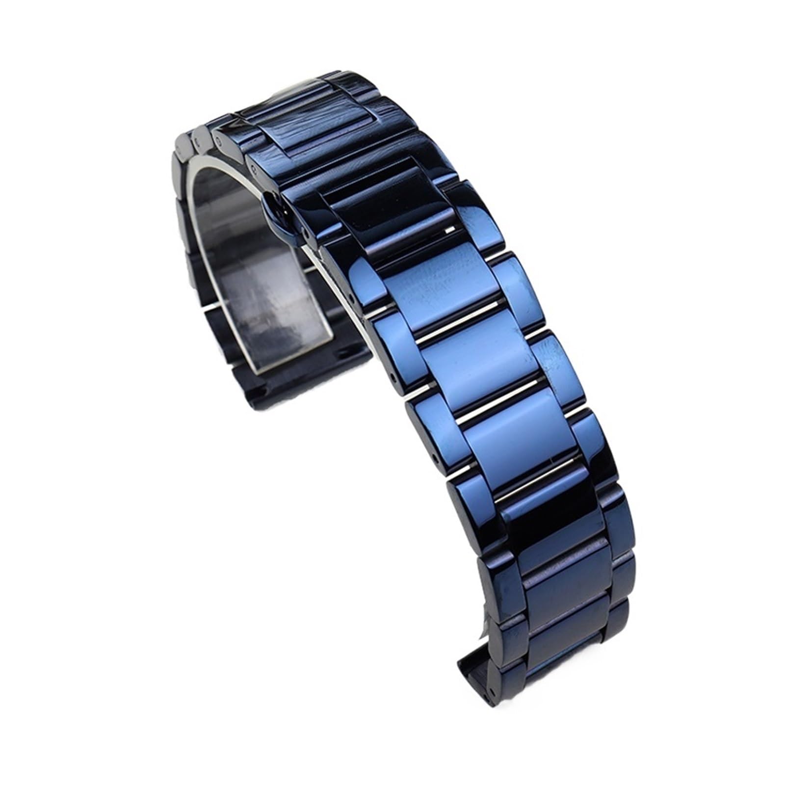 Pasek do zegarka z szybkozłączką, Pasek do zegarka ze stali nierdzewnej ciemnoniebieski kolor zakrzywiony koniec metalowy pasek do zegarków na rękę 18mm 19mm 20mm 21mm 22mm 23mm 24mm pasek do zegarka