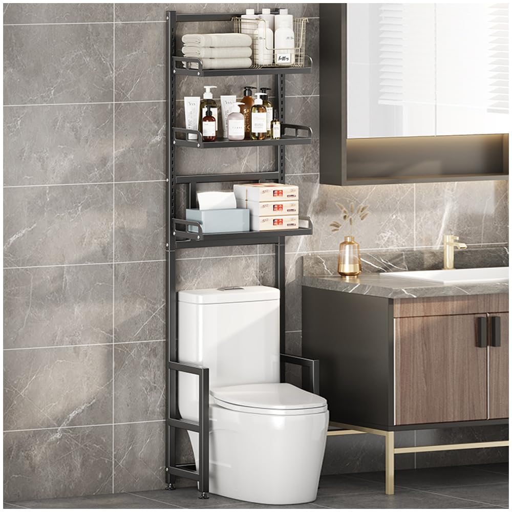 NUODWELL 3-stöckiges Toilettenregal, freistehend, Metall-Badregal, platzsparend, über dem WC-Aufbewahrungsregal, multifunktionales WC-Aufbewahrungsregal für Badezimmer (schwarz)