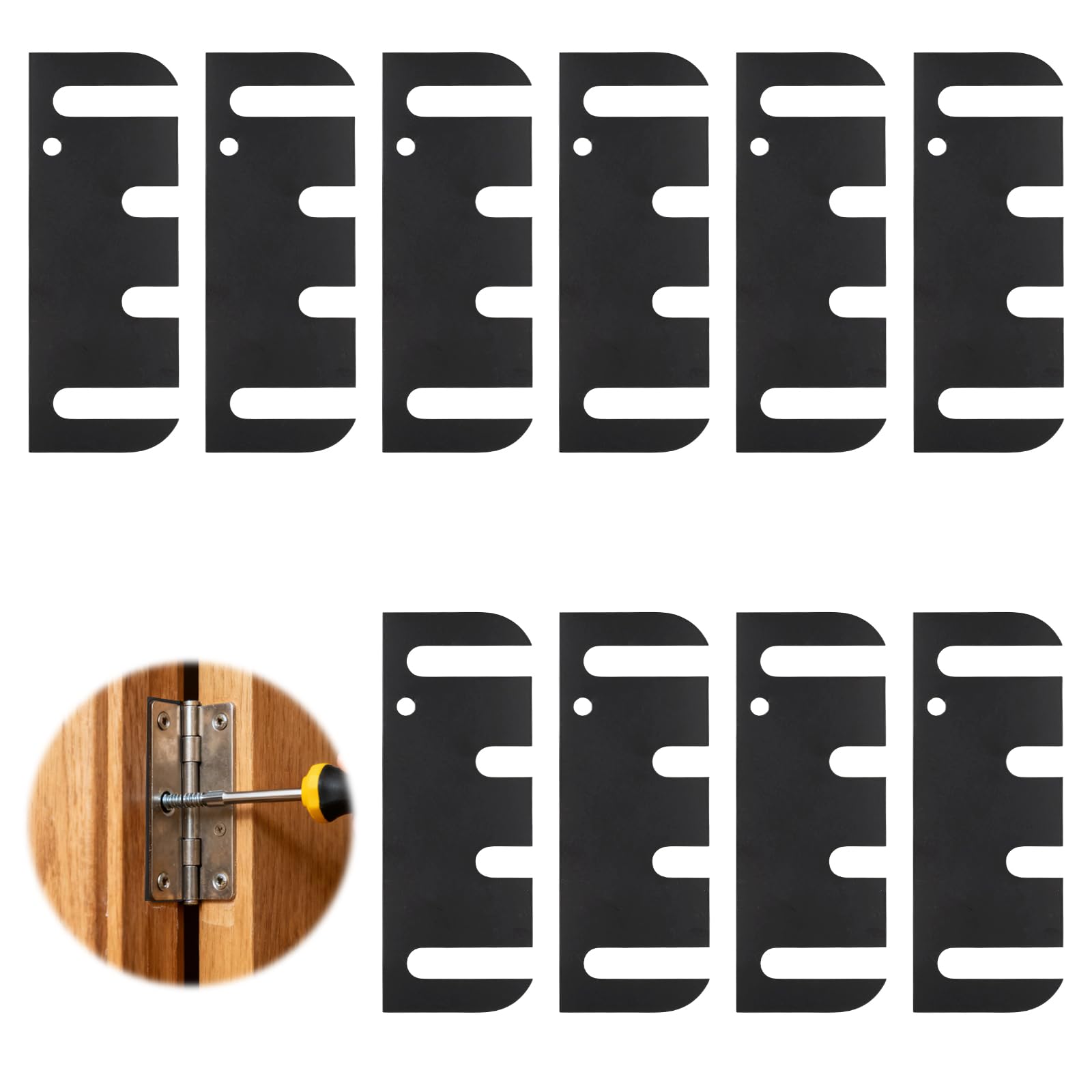 10pcs Door Hinge Shims, 10cm/4 Inch Stainless Steel Hardware Hinge Washers Adjustable Spacer for Doors Filling Gaps Align for Repair Kit (Black)