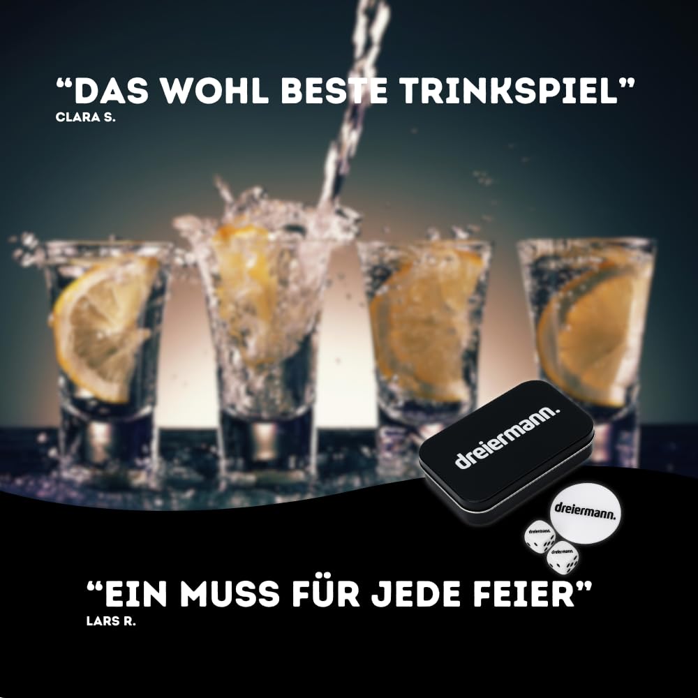 dreiermann. - The Original Drinking Game - Dice Game for Adults, White/Black, 9,5cm x 6cm x 2,2cm - Image 3