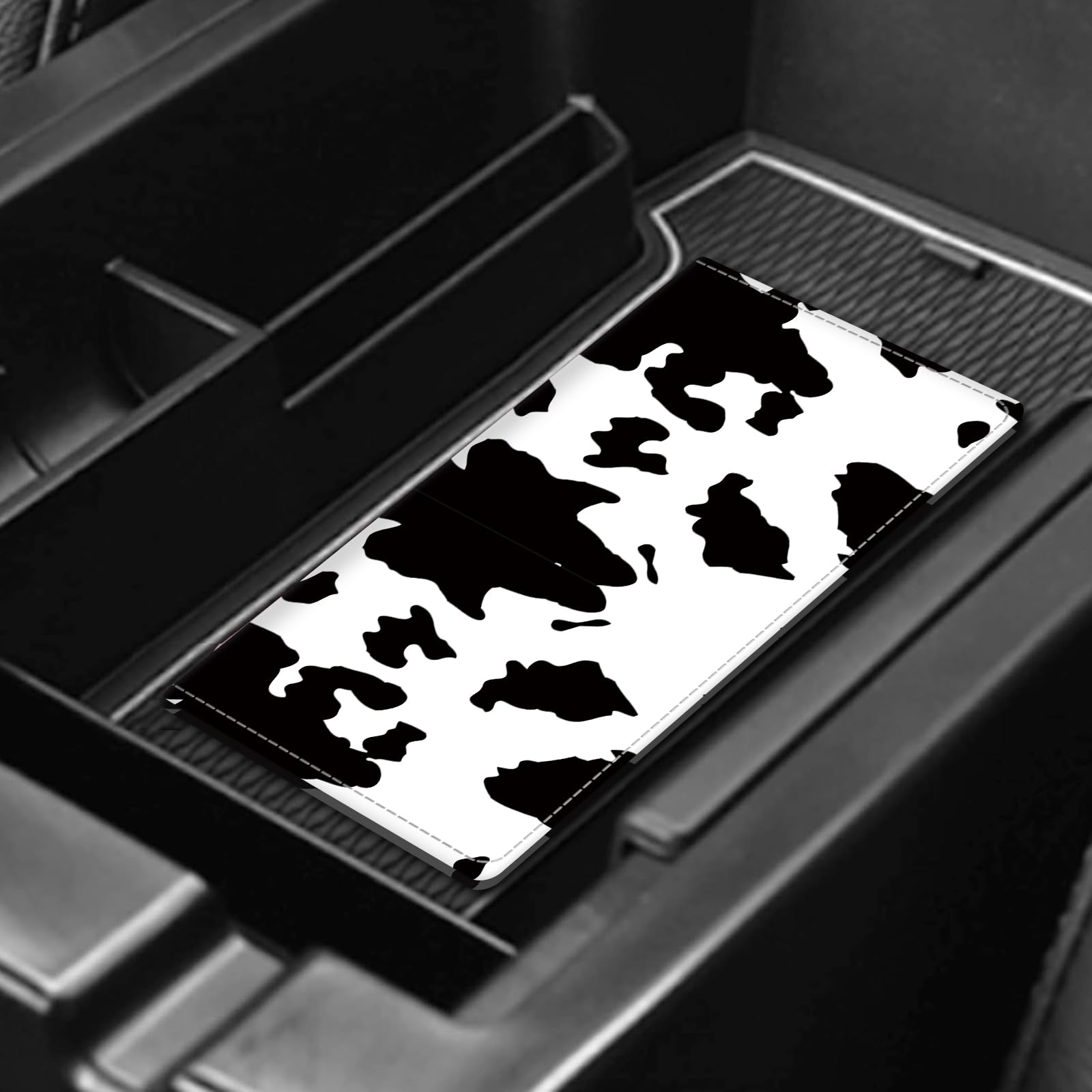 Porta carte di registrazione e assicurazione per auto, in pelle, accessori per auto, portaoggetti per auto, organizer per documenti, carte, patente, mucca bianca e nera