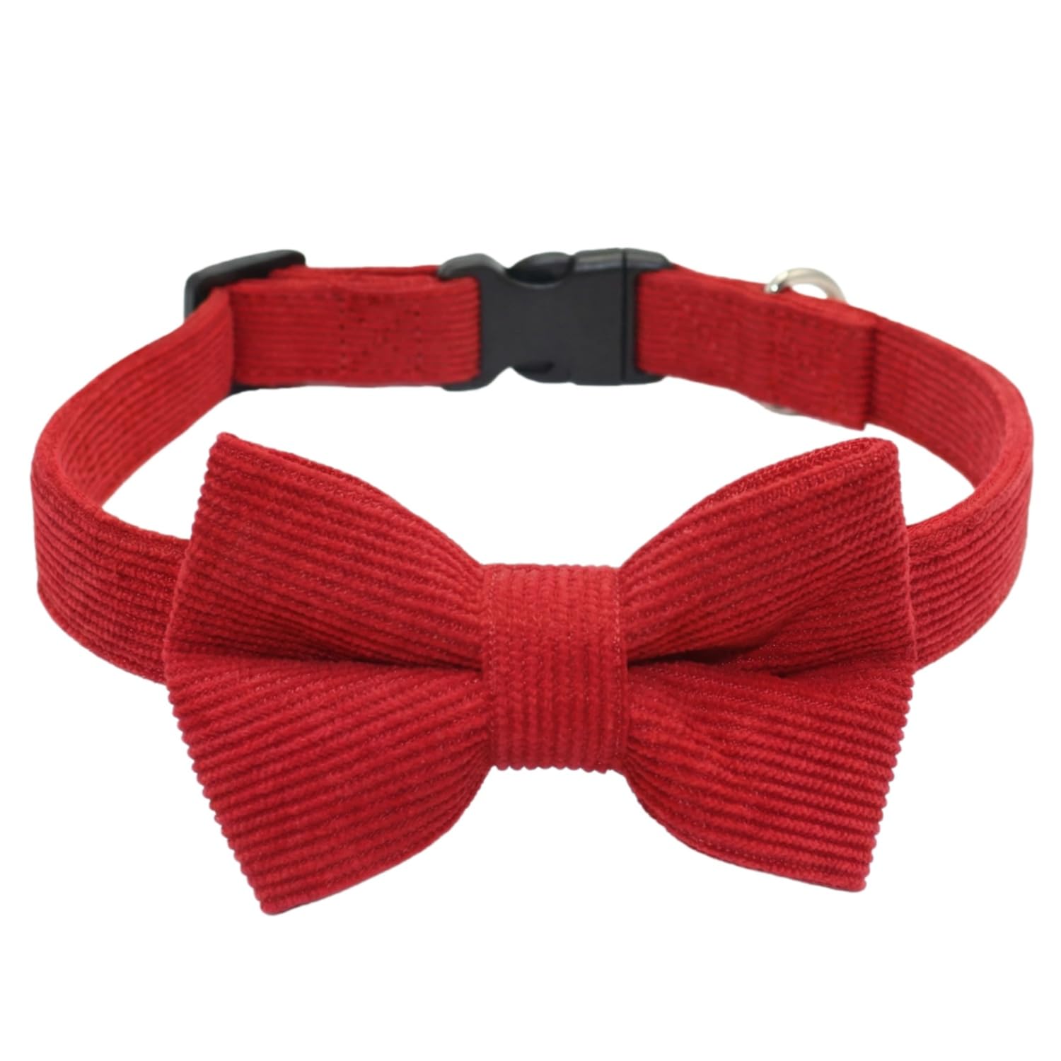 THAIN Dog Collar with Bow Tie Corduroy,Soft,Breathable&Adjustable Quick Release Plastic Buckle Dog Collars for Small Dogs Pets (Red, S)