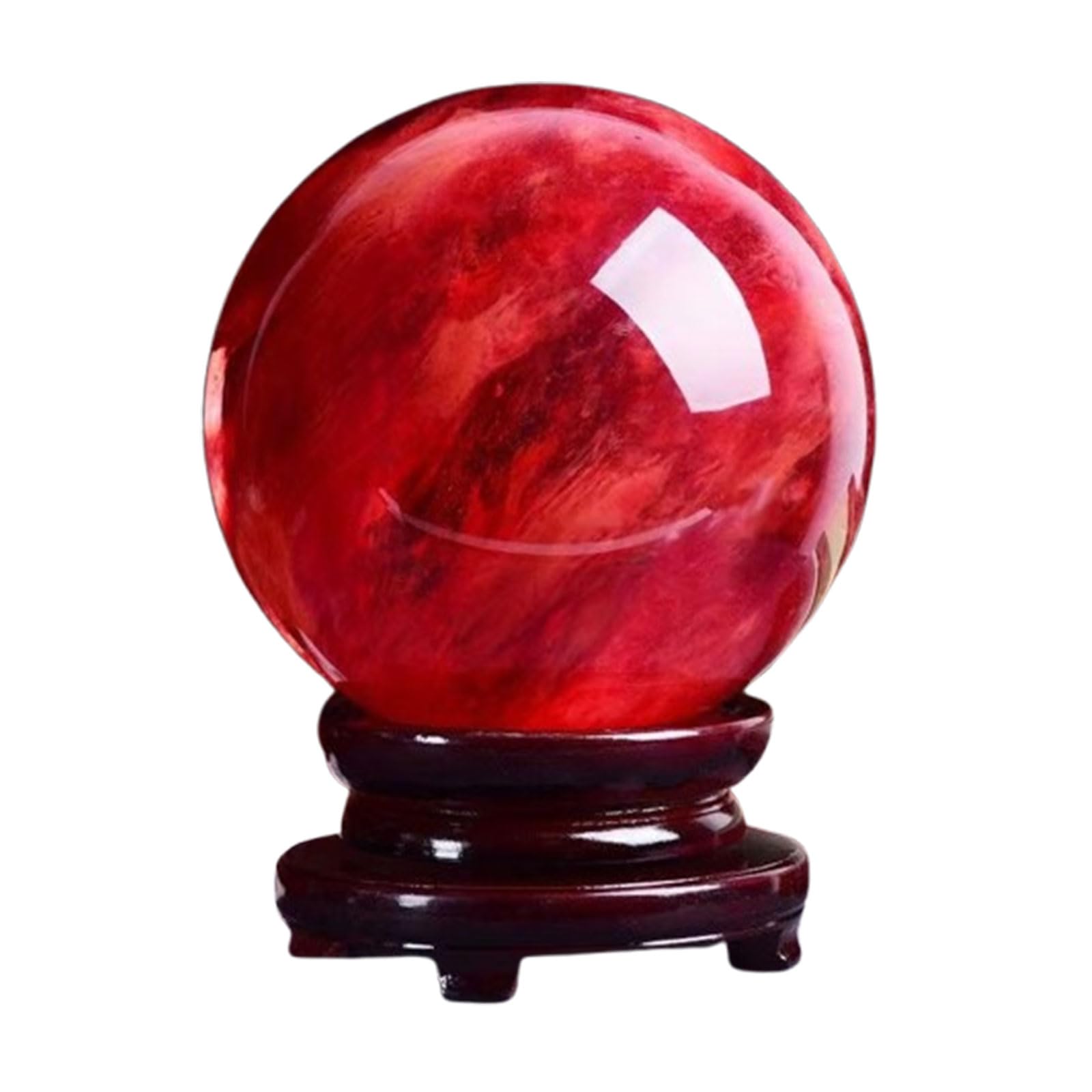 CNTUSRXT Red Crystal Ball with Wooden Stand Smelting Quartz RedCrystal Gemstone Sphere for Feng Shui Divination Home Decoration Gift,15cm Gemstone Stone