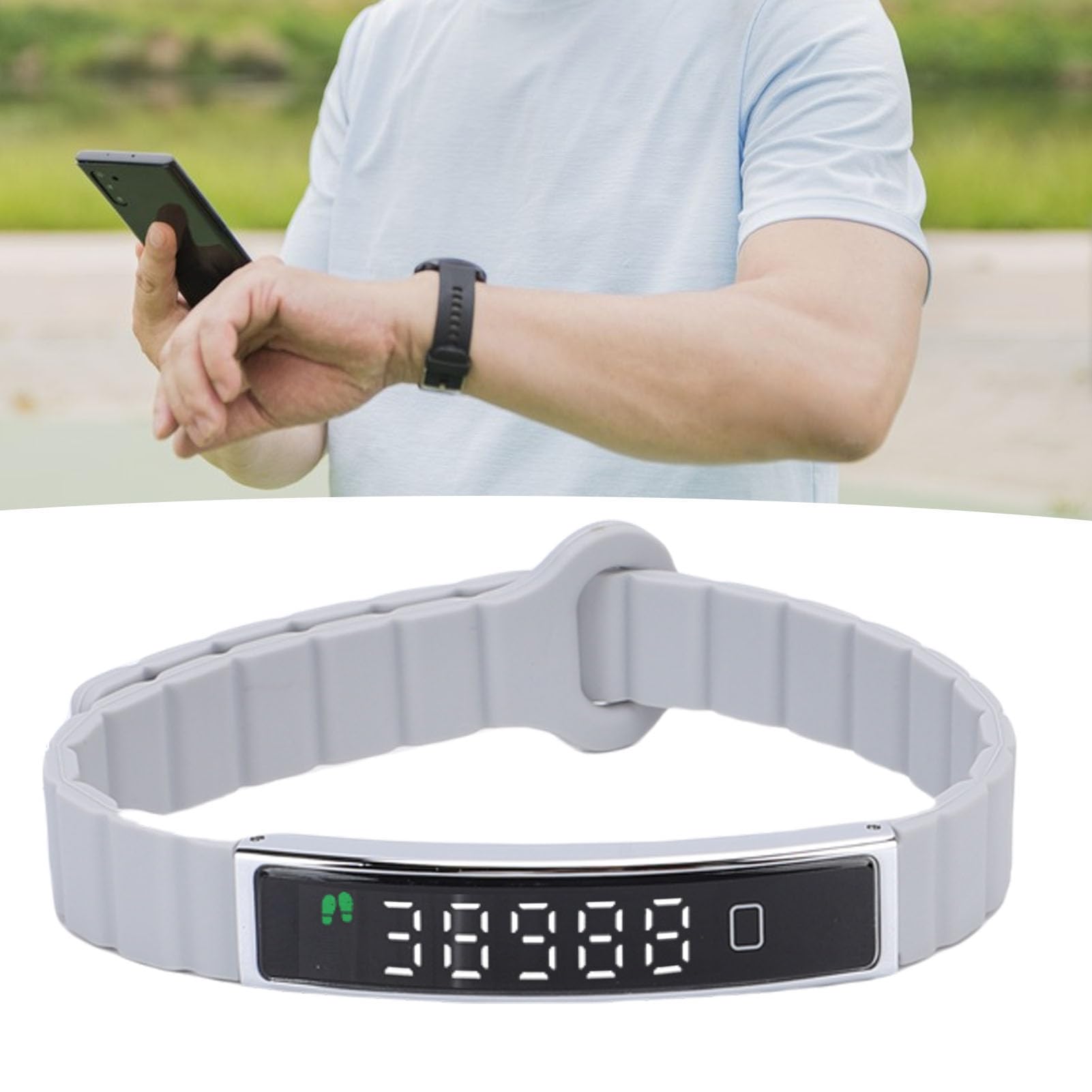 Pulsera Inteligente Rastreador de Ejercicios Rastreador de Actividad de Salud Contador de Pasos con Toma de Fotos remota Diseño de impermeabilización Accesorio magnético pa (Plata)