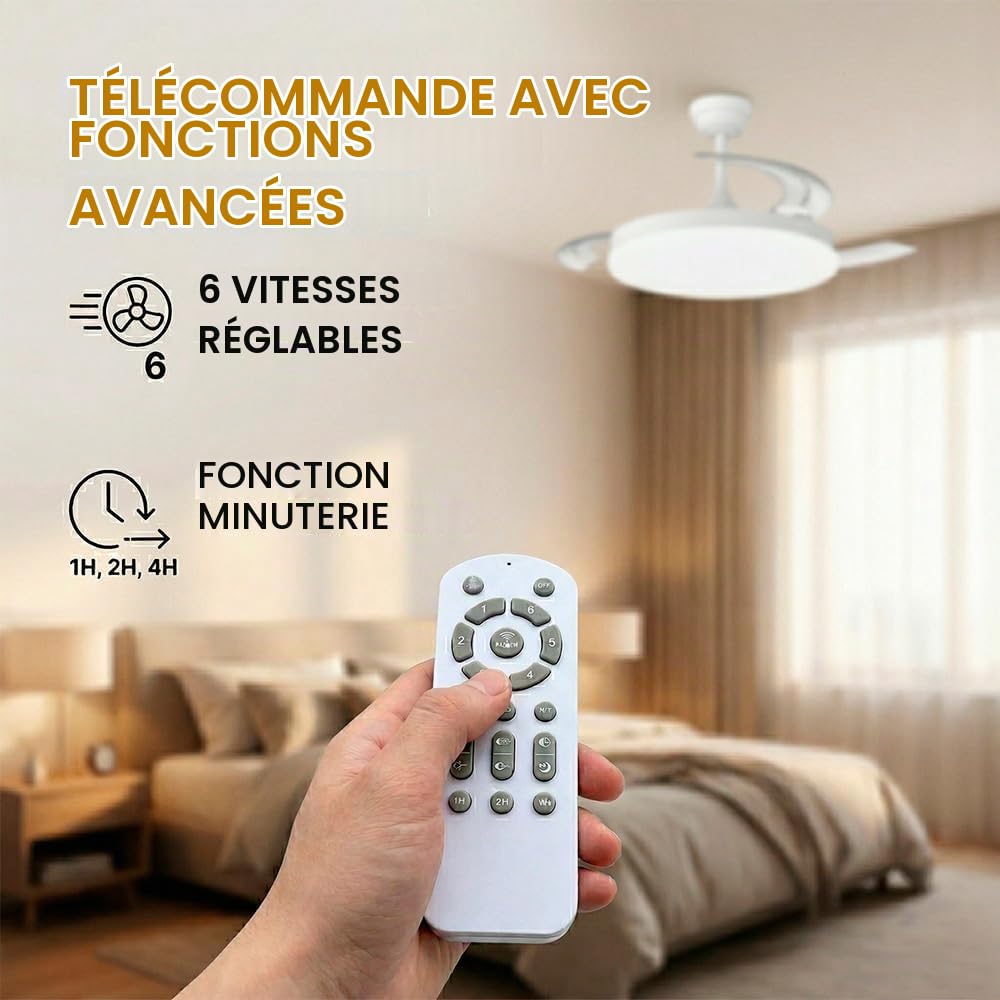 Greenice Ventilateur DC Marele· Fonction été/hiver 48 W Blanc 3 pales 5040 lm 3500-4000-6500 K Télécommande et Minuterie