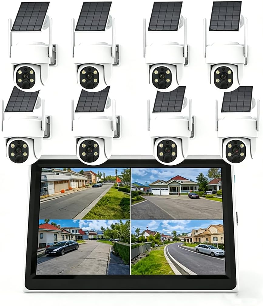 AKAVIG 8CH Outdoor Solar Powered 4MP Security Camera System, Wireless WiFi Surveillance Cameras Kit with Solar Panel, Two-Way Audio, Color Night Vision, Solar Home Security Camera Kit