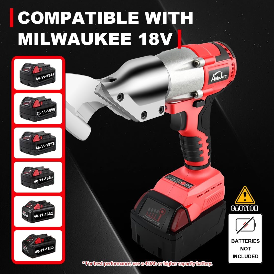 Cordless Metal Shear Compatible with Milwaukee M18 Battery 400N.m Torque Electric Sheet Metal Cutter with 360° Pivoting Head for Cutting Steel, Aluminum, Sheet Metal (No Battery)