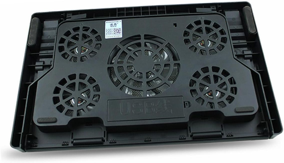FUOYLOO Laptop Cooling Pad with 5 Fans Cooler Base USB Powered Multi-Angle Adjustable Heatsink Stand Anti-Skid Design for Gaming and Office Use Black