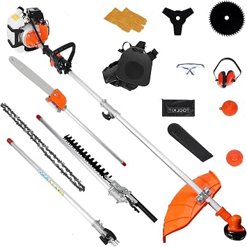 Gas Trimmer Weed Eater 52cc 2-Stroke,6 in 1 Multi-Functional Petrol Trimmer Hedge Trimmer Pole Saw Trimmer for Quick Weed Grass Cleaning Crop Seed Soil Protection Tools