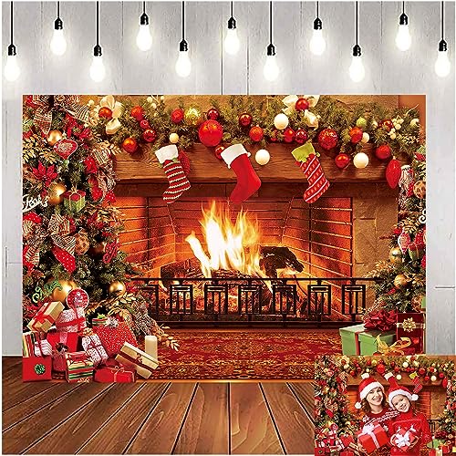 Aoihrraan Toile De Fond Noël 3x2m - Cheminée Sapin Chaussettes Cadeaux Pour Photos Fêtes