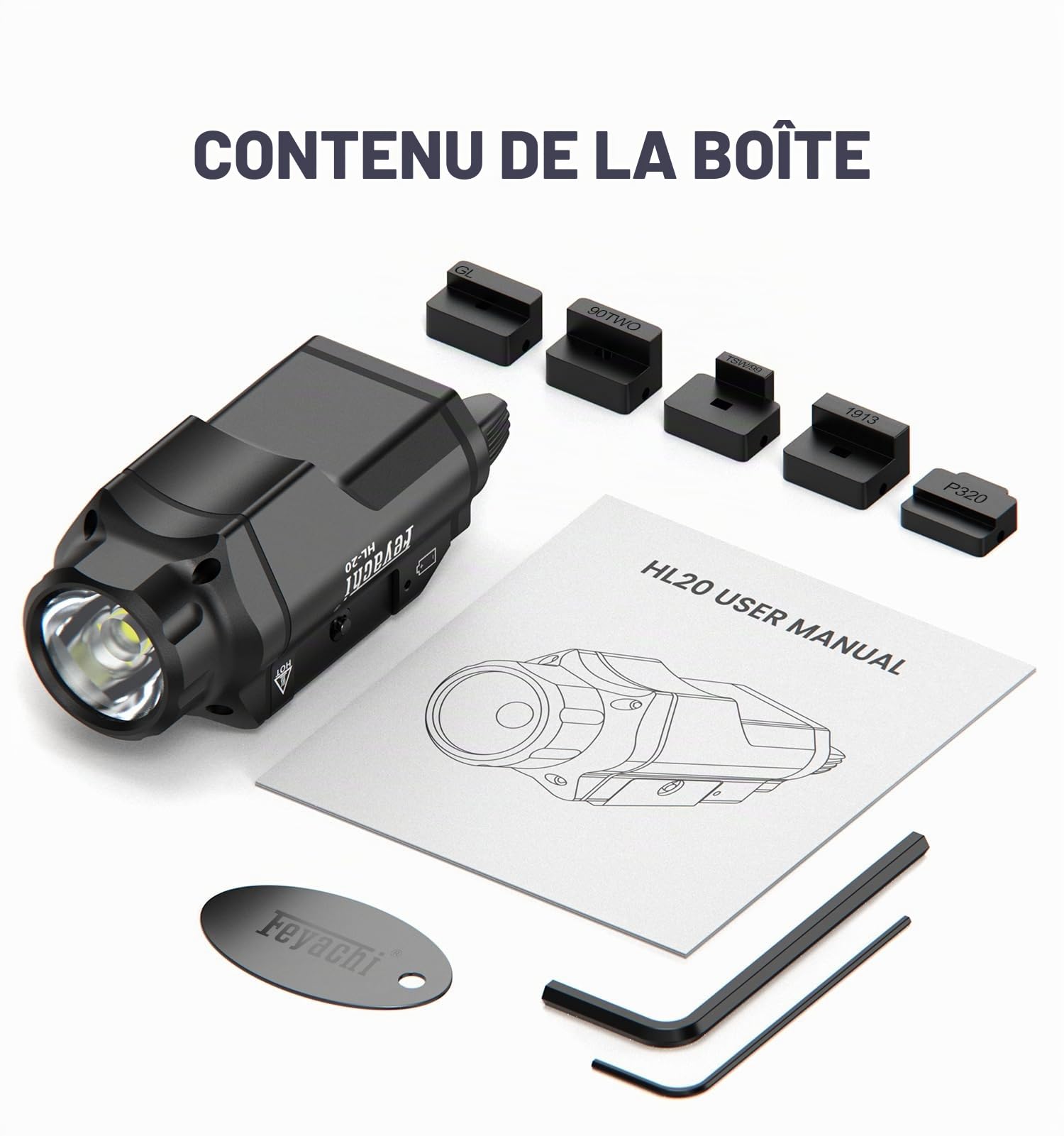 Feyachi HL-20 Lampe torche de 1500 lumens, LED améliorée, lampe de poche tactique pour arme à feu, traîneau de suivi et clé pour Picatinny (Noir)