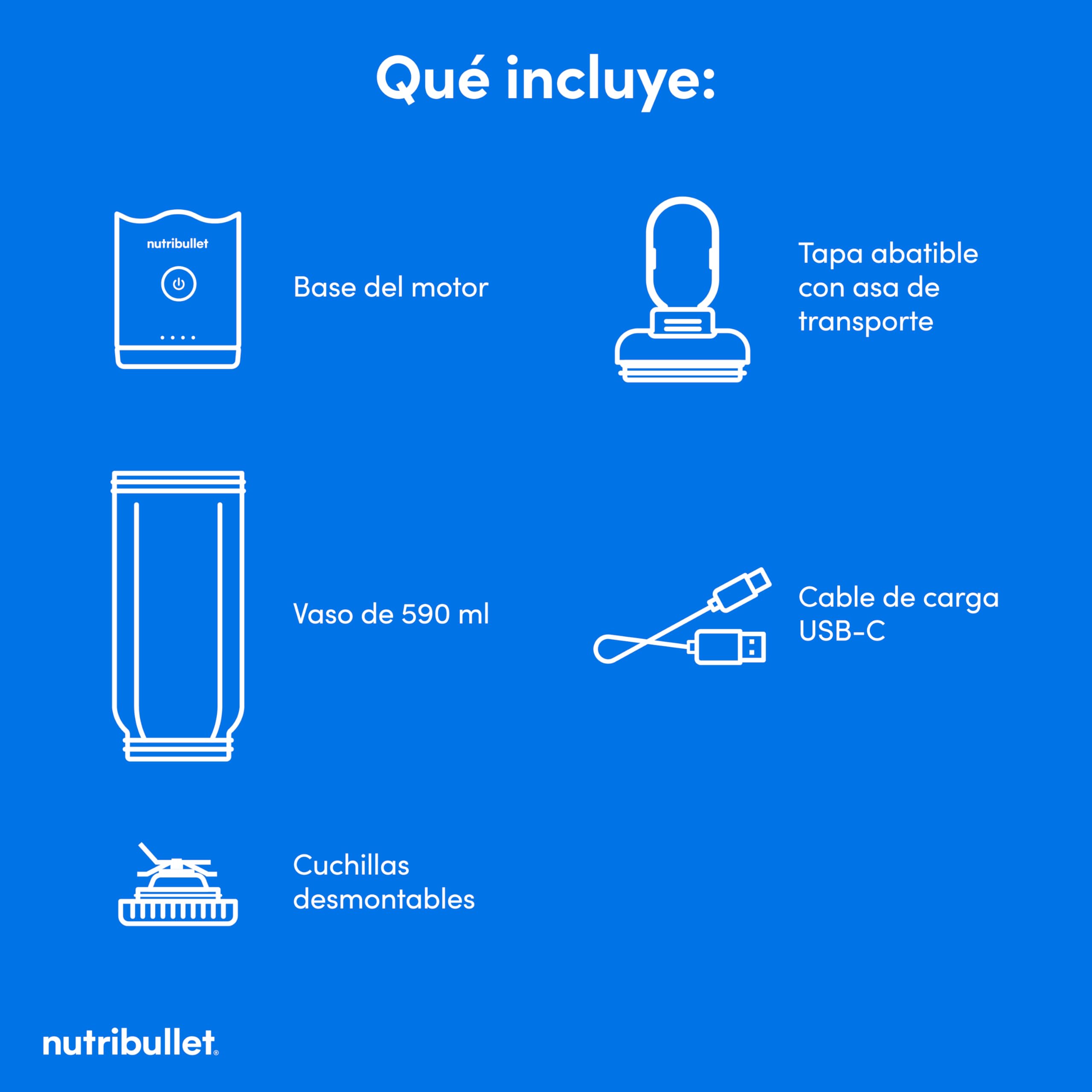 nutribullet Flex 590ml - Batidora Portátil para Smoothies con Tapa con Boquilla y Asa, Picadora, Tritura Hielo y Frutas Congeladas, USB-C, Vaso sin BPA, Fácil de Limpiar, Gris Grafito (NBP013GM)