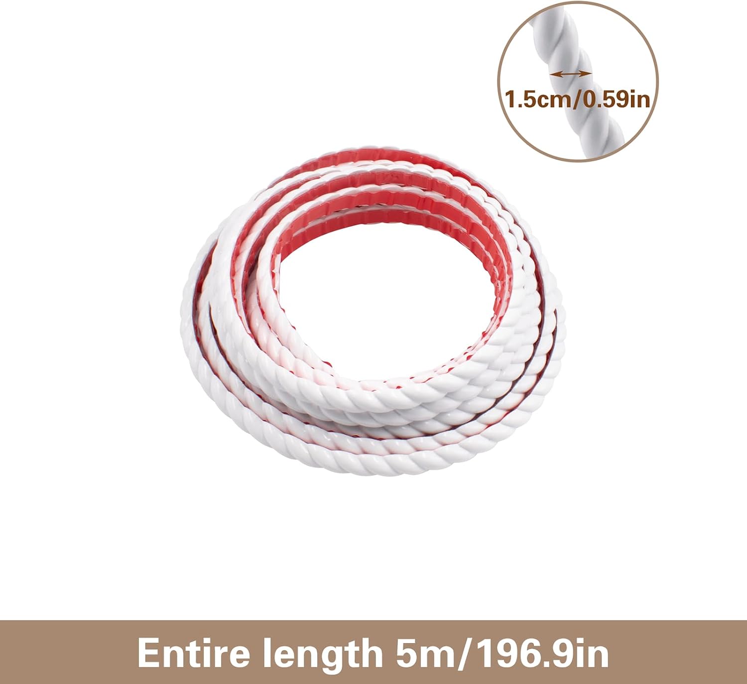 Paintable Peel and Stick 3D Wall Molding Trim, 16.4 ft x 0.6 Inch Self-Adhesive PVC Wall Edge, Cuttable Twisted-Shaped Flexible Decorative Strip for DIY Home Cabinet Door Mirror Frame (White)