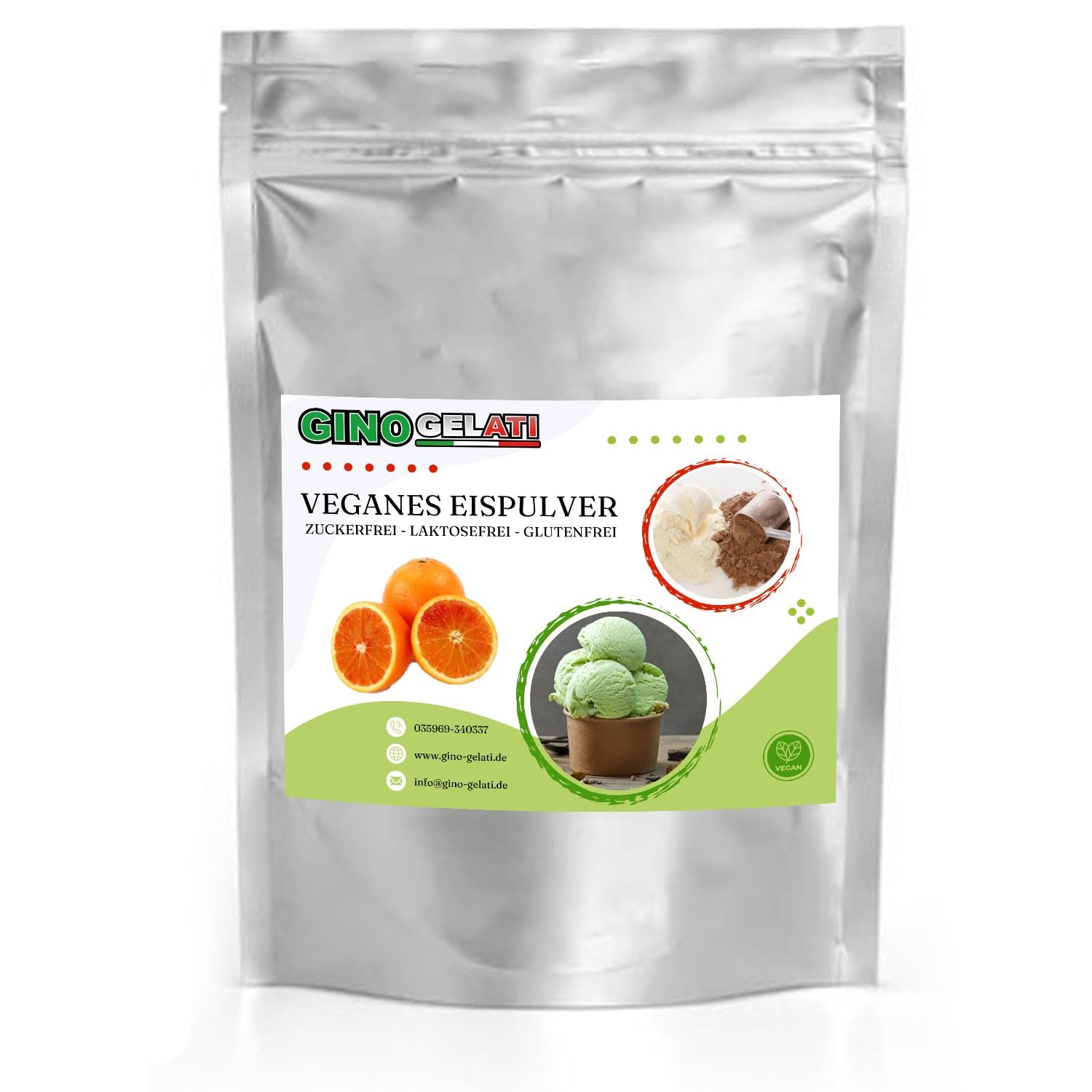 Gino Gelati Joghurt Veganes Eis Pulver Zucker-, laktosefrei, schnelle und einfache Zubereitung, mit natürlichem Aroma, Eispulver für Veganer geeignet, GMO-Frei (10 Kg, Joghurt Blutorange)