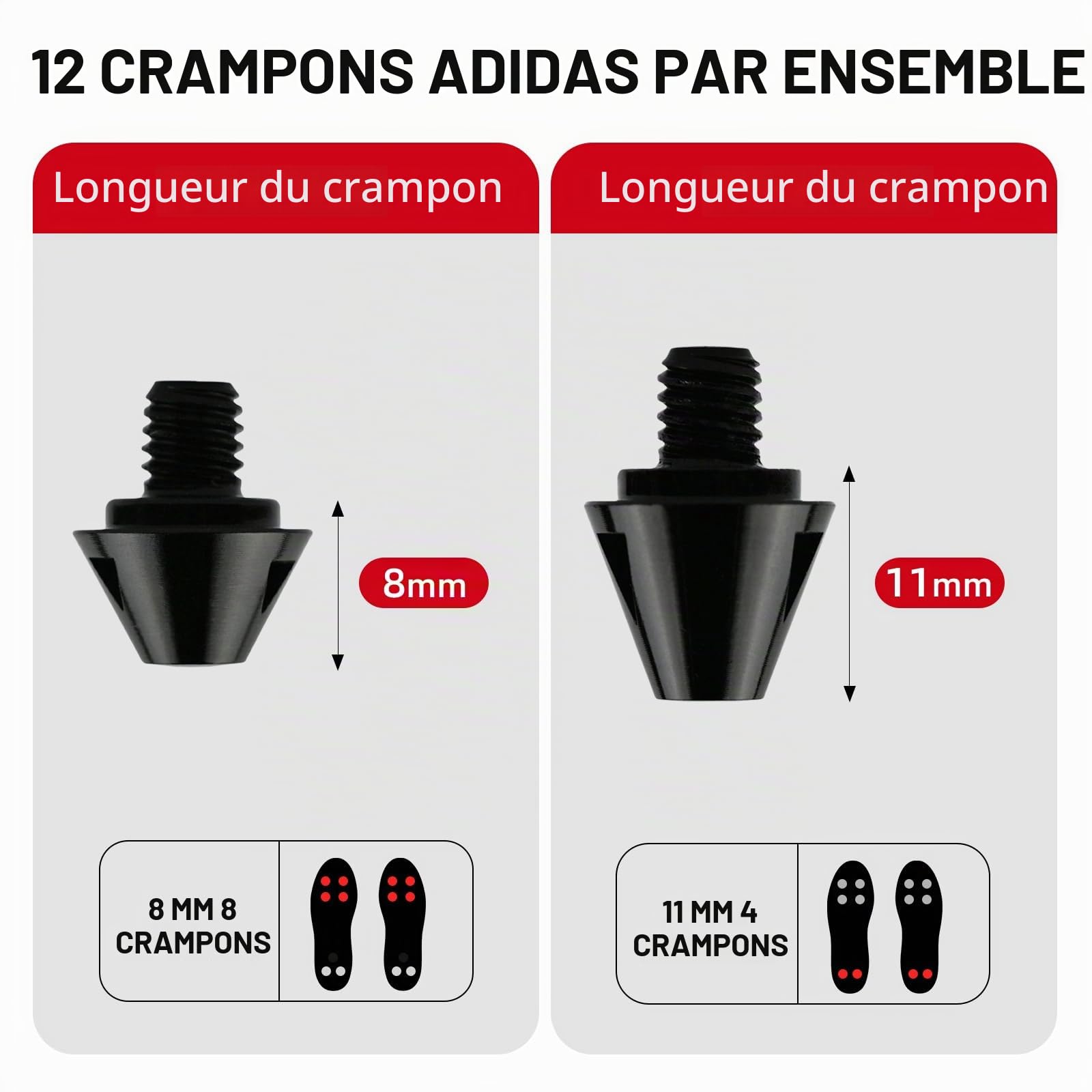 adidas Crampons pour Chaussure de Foot,8 x 8 mm / 4 x 11 mm,avec Clé, Hommes