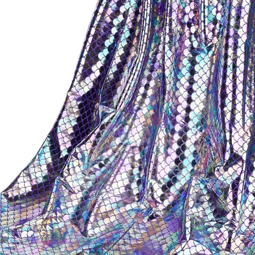 FINGERINSPIRE Mermaid Scales Sparkly Purple Hologram Spandex Fish Scale Fabric