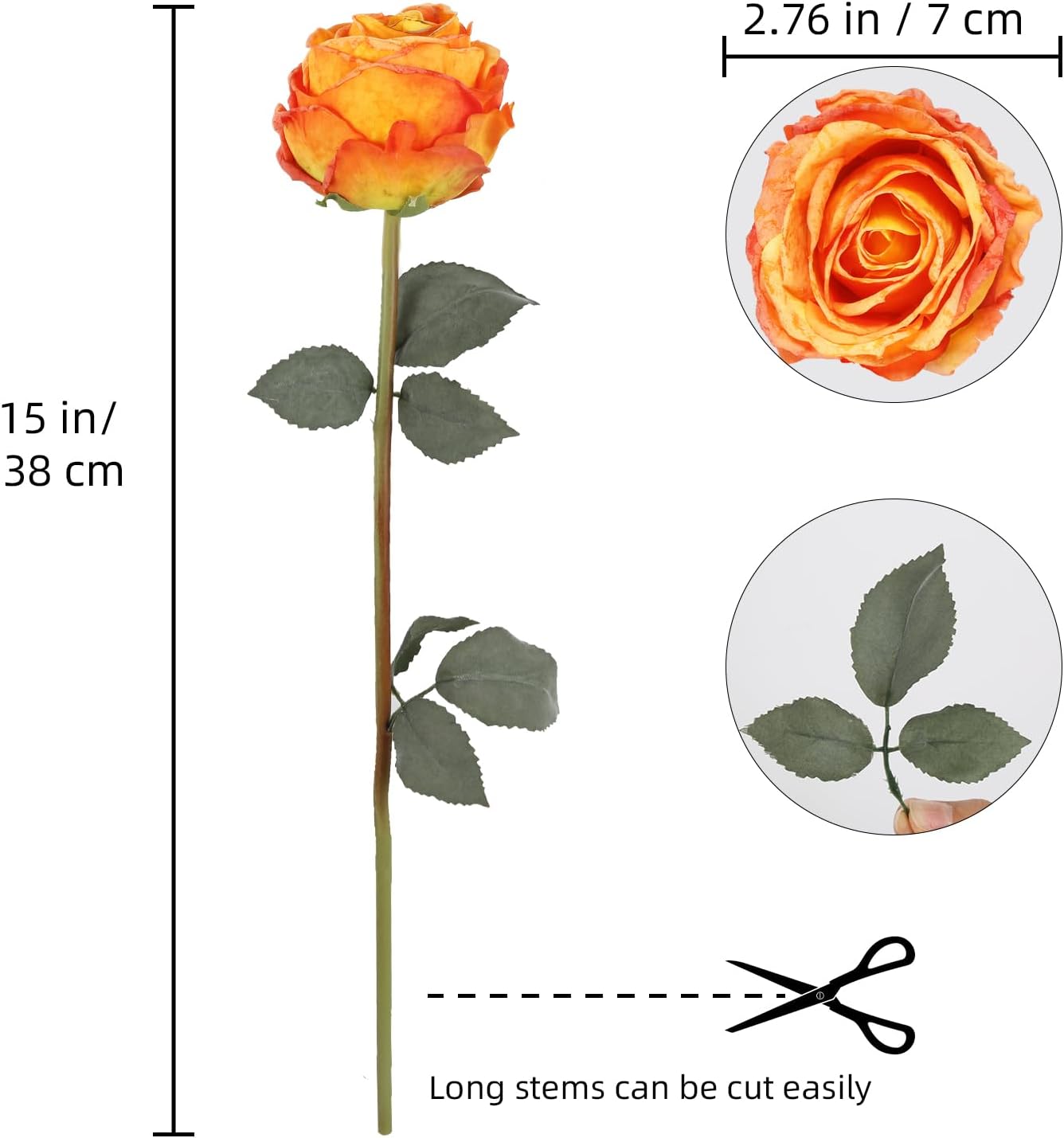 10PCS Orange Roses Artificial Flowers Vintage Silk Fake Flower Bouquet Faux Roses with Long Stems for Wedding Bouquet Table Centerpiece Home Party Decor(Orange) - Image 2