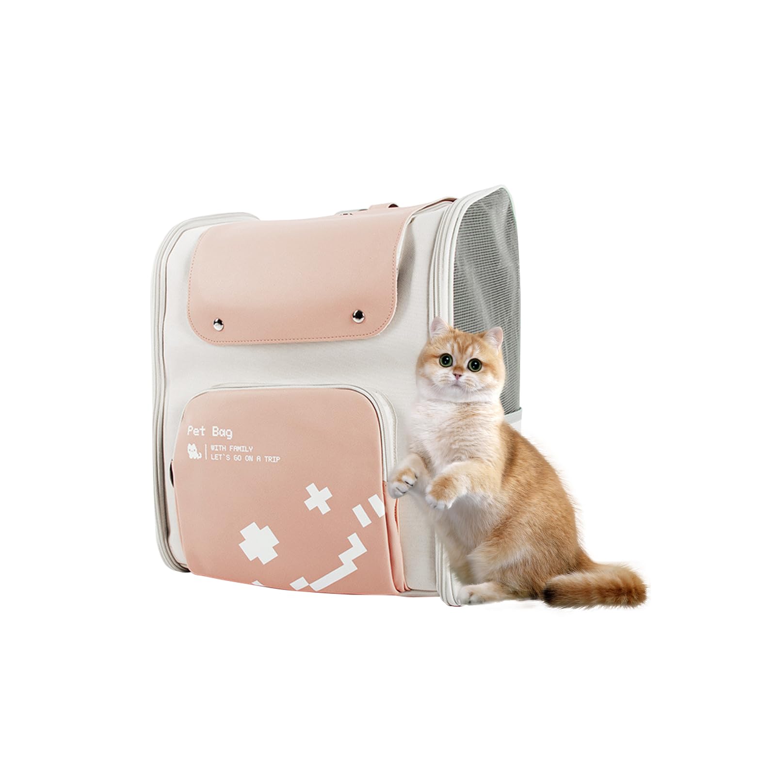 BOSERMEN Cat Backpack, Safety Lock and Bottom Pad Inside, Ventilated Design, Portable Pet Backpack for Outdoor Travel Hiking Camping Airline Approved(Pink)