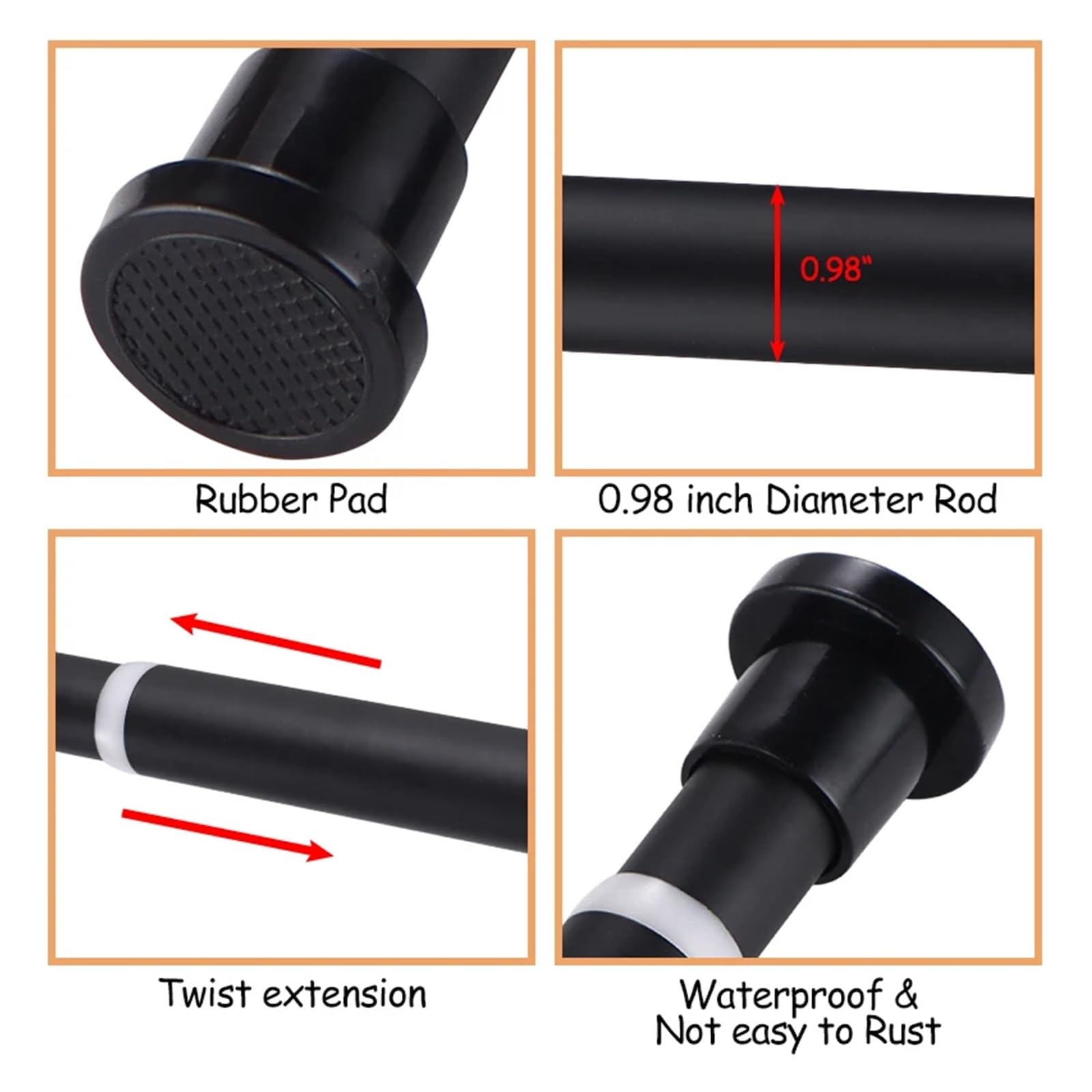 Barra de cortina ducha ajustable acero inoxidable, tendedero telescópico sin taladros Para Armarios, Guardarropas(White80-105CM)