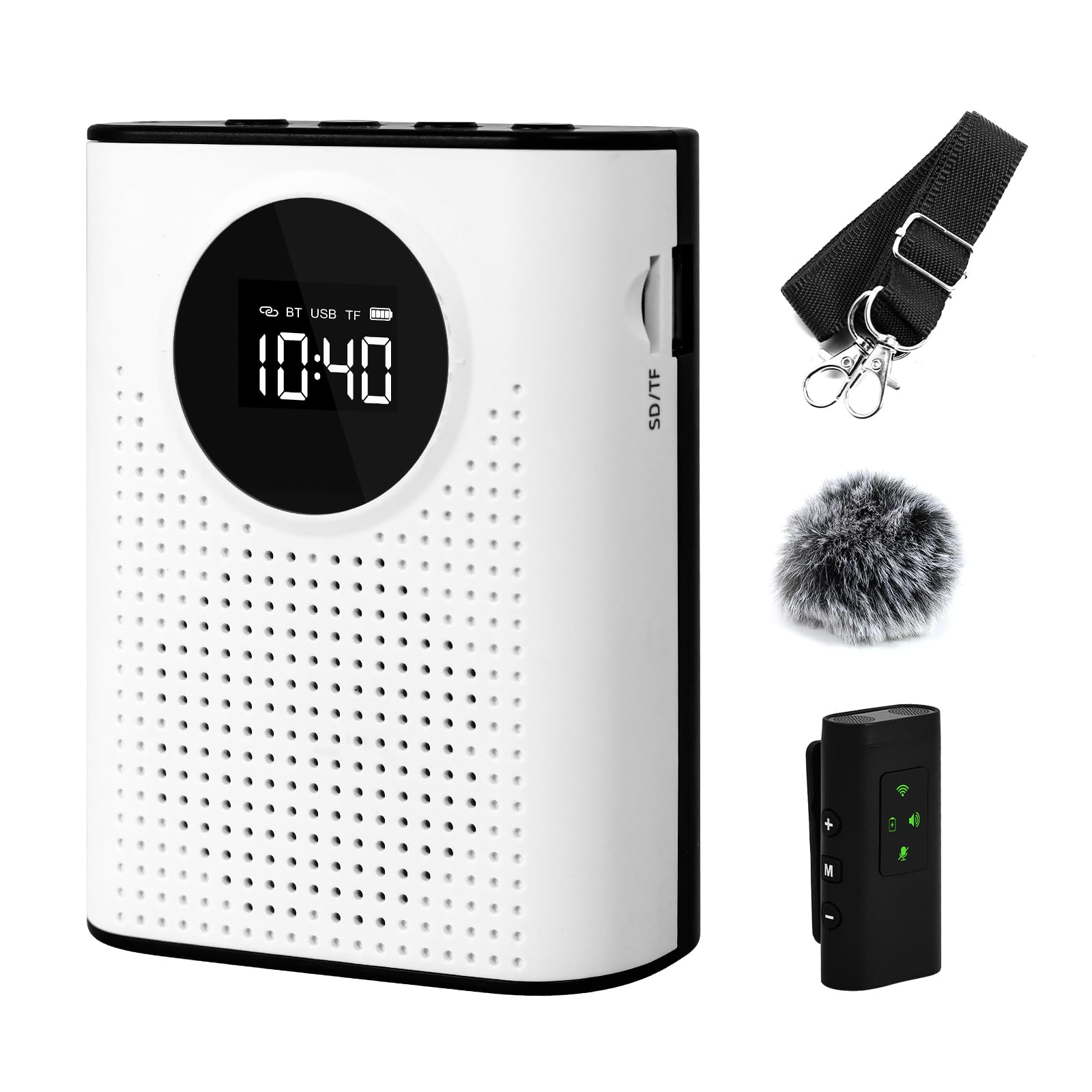 AURTEC Voice Amplifier with Magnetic Wireless Lavalier Microphone, Portable Amplifier with 2.4G Wireless Microphone, Supports Bluetooth, TF Card, USB Flash Drive and AUX Input
