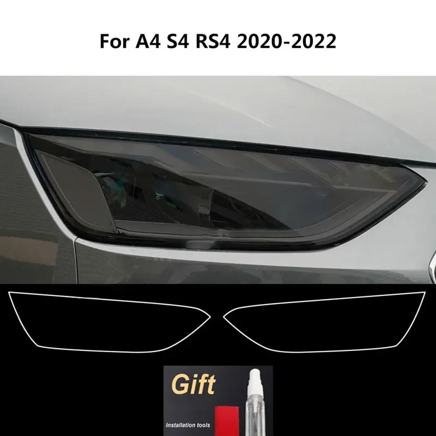 Auto Scheinwerfer Folie Für Audi A4 B8 B9 2022 2020 8K 8W S4 RS4,Autoscheinwerfer-Schutzfolie Rauchschwarz Anti-Kratz-Folie Transparenter TPU-Aufkleber,Blackened