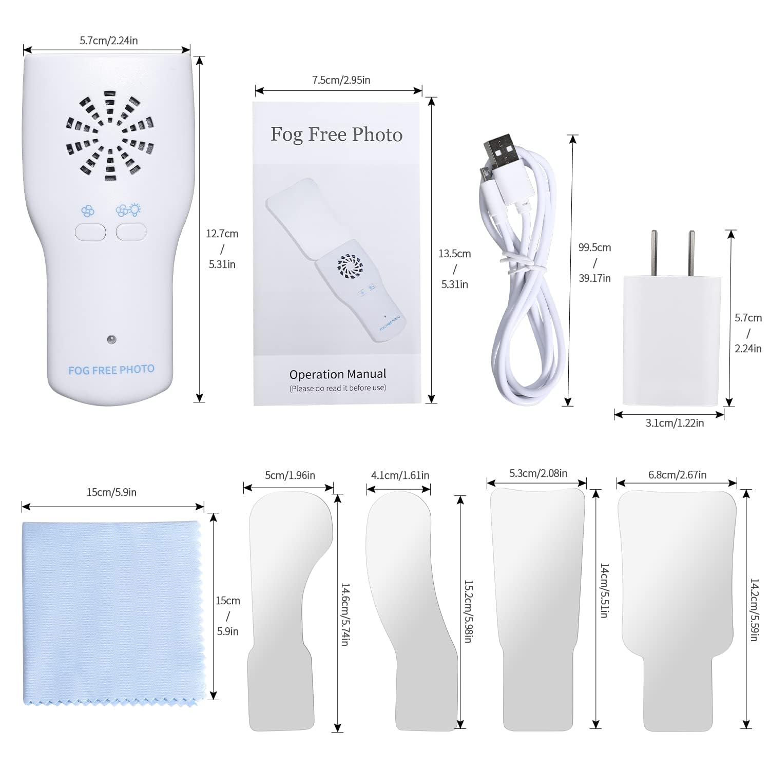 Espejo de fotografía dental sin niebla, espejo LED intraoral con cargador inalámbrico y ventilador, 4 espejos