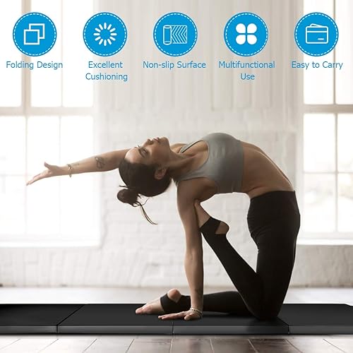 Miniatura 4 de Giantex Tapete de gimnasia plegable antidesgarros de 4 x 8 x 2 pulgadas con asas de transporte, cierre de gancho y bucle, tapete ligero para
