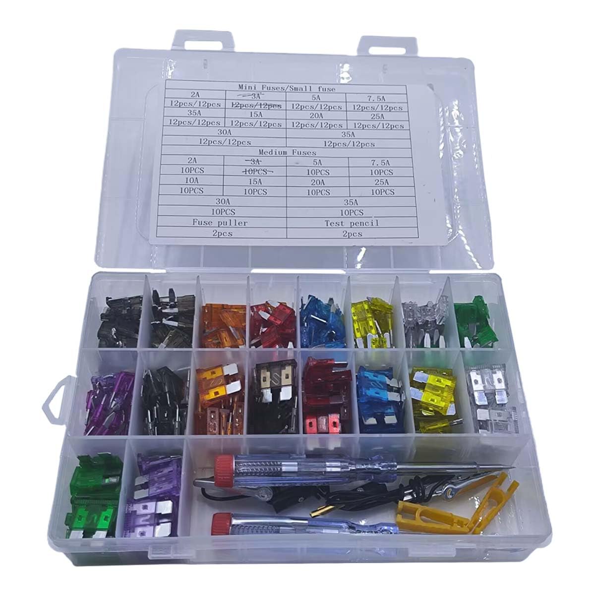 Kit assortito di 306 fusibili per auto, mini fusibili standard e a basso profilo, con tester per circuito e estrattore di fusibili, kit di fusibili a lama di ricambio per auto e camper (2A/5A/7,5A/10A