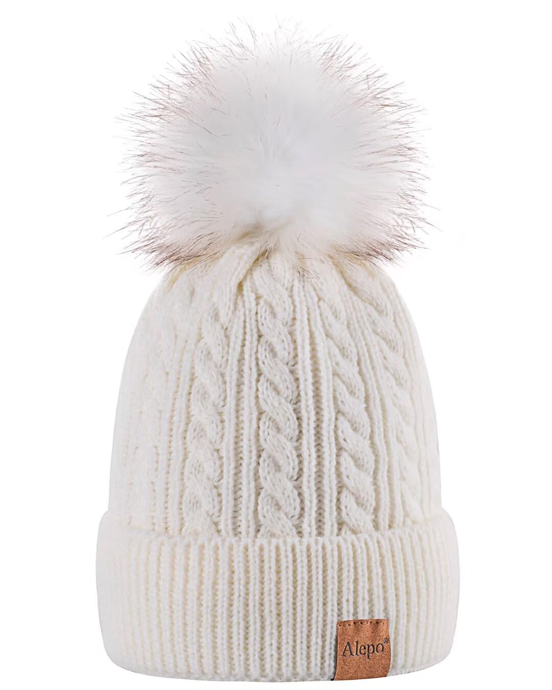 Alepo Womens Winter Beanie Hat, Warm Fleece Lined Knitted Soft Ski Cuff Cap with Pom Pom