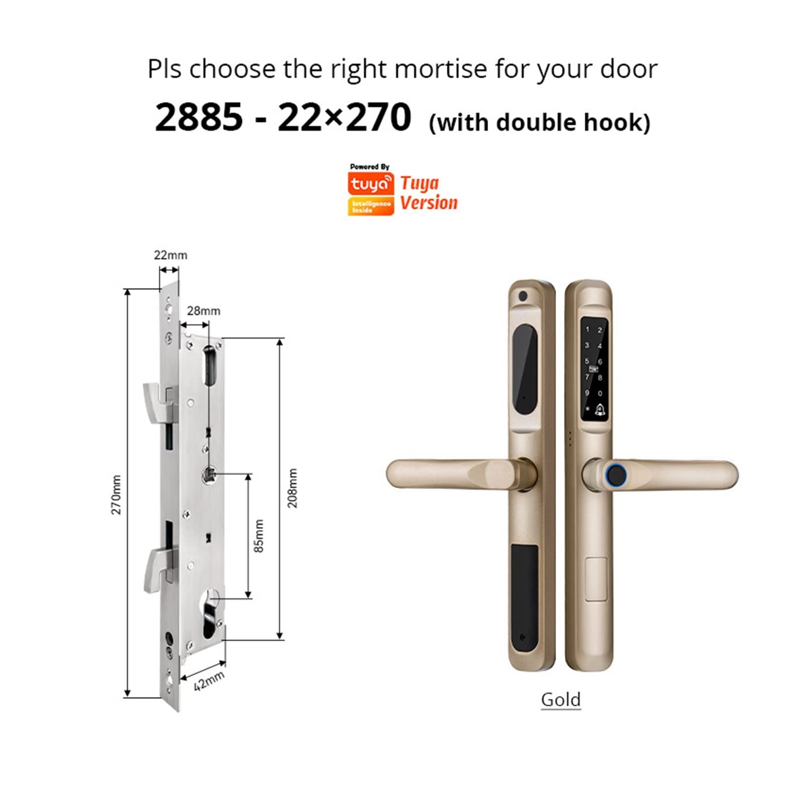 Serrure de Porte Intelligente étanche Tuya WiFi, Serrure biométrique(A6 TYG 2885hook)