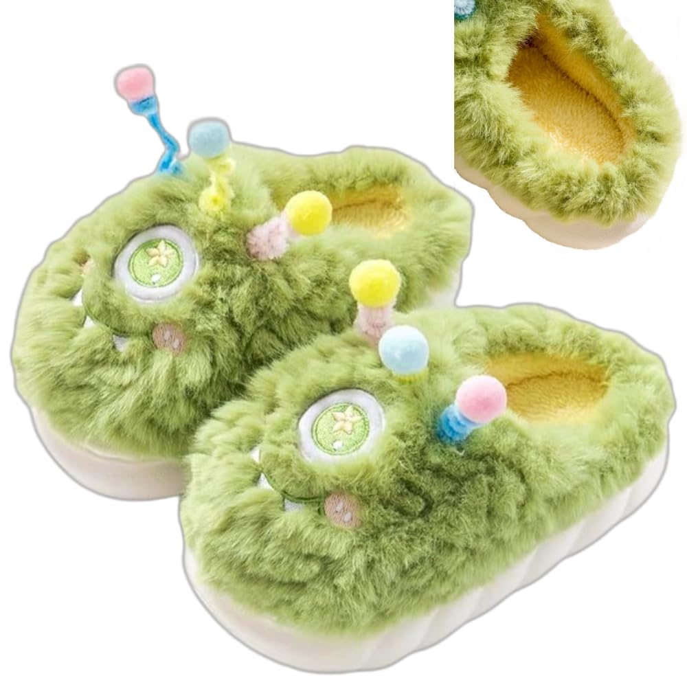 Cute Monster Fuzzy Women's Slippers Winter Fluffy Open Toe Slip On Plush Bedroom Shoes Indoor