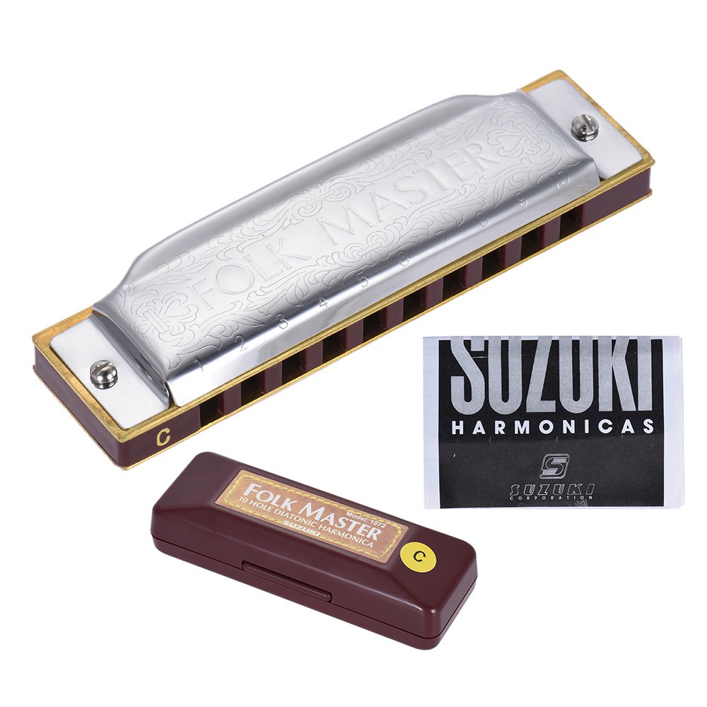 DecdealSuzuki 1072-C Folkmaster Standard 10-Hole Diatonic Harmonica Key of C 20 Tone for Beginner Student
