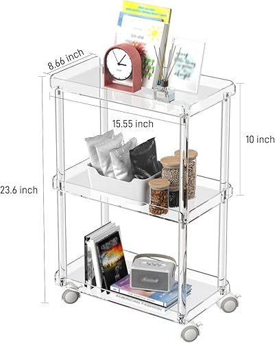 Miniatura 2 de Aquiver Carrito de almacenamiento delgado de acrílico, carrito utilitario de 3 niveles, para cocina, baño, sala de estar, lavandería, lugares