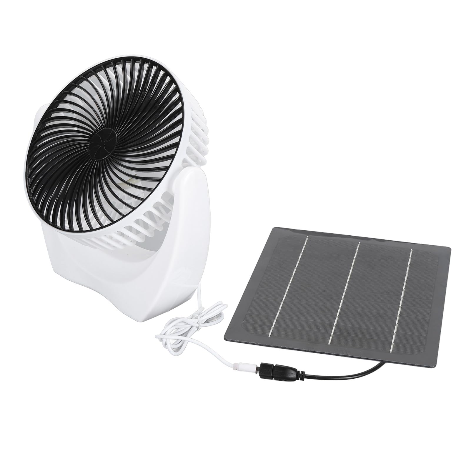 Ventilador solar portátil para casas de mascotas y camping con panel USB de 7W