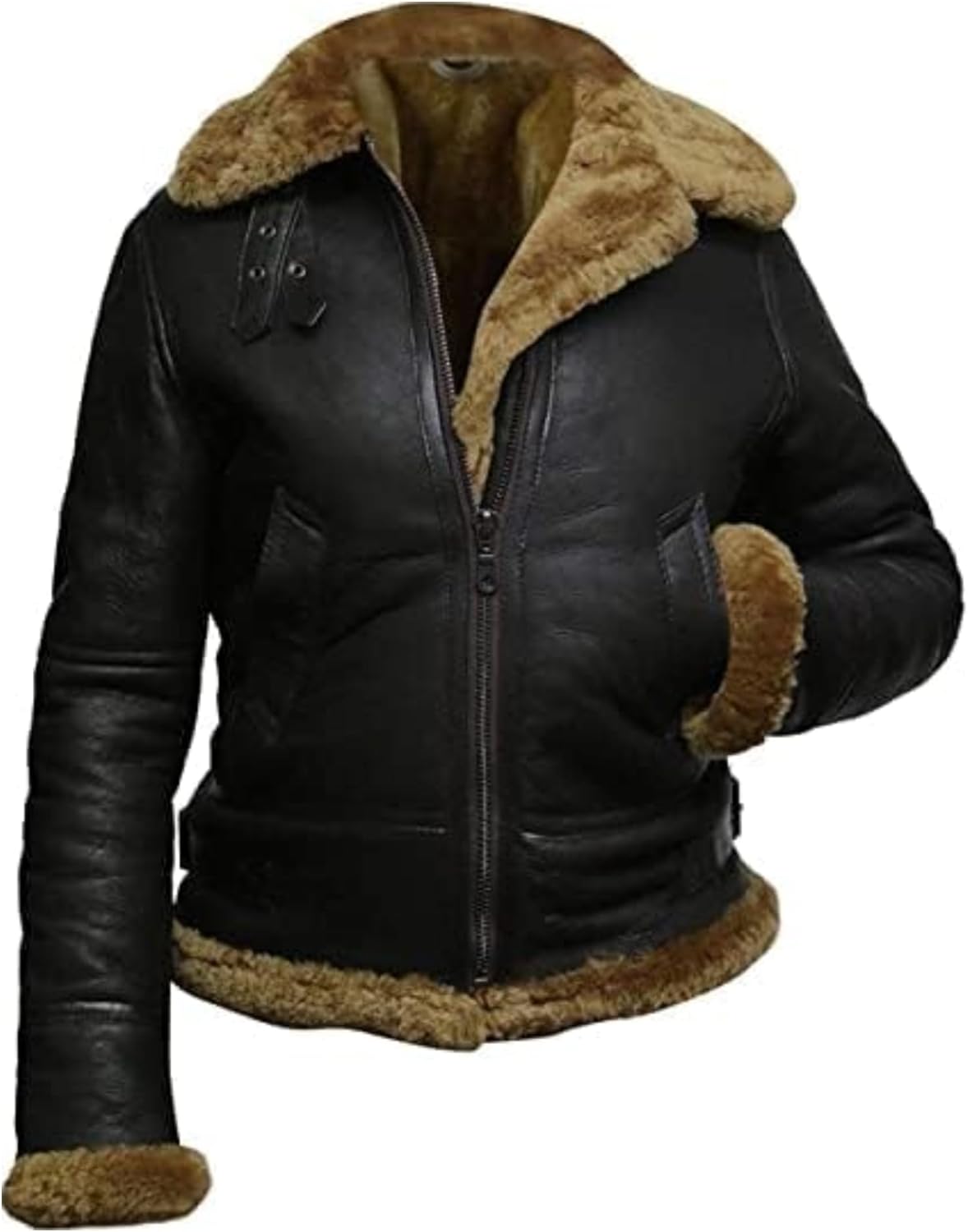 Women's B3 Shearling Bomber Jacket RAF Aviator Pilor Genuine Sheepskin Leather Jacket Removable Hoodie - Image 2