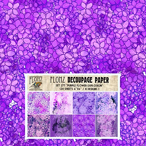 Decoupage Paper Pack (24 Sheets 6"x6") Purple Flower Explosion # Vintage Styled Pattern Paper for Decoupage, Craft and Scrapbooking