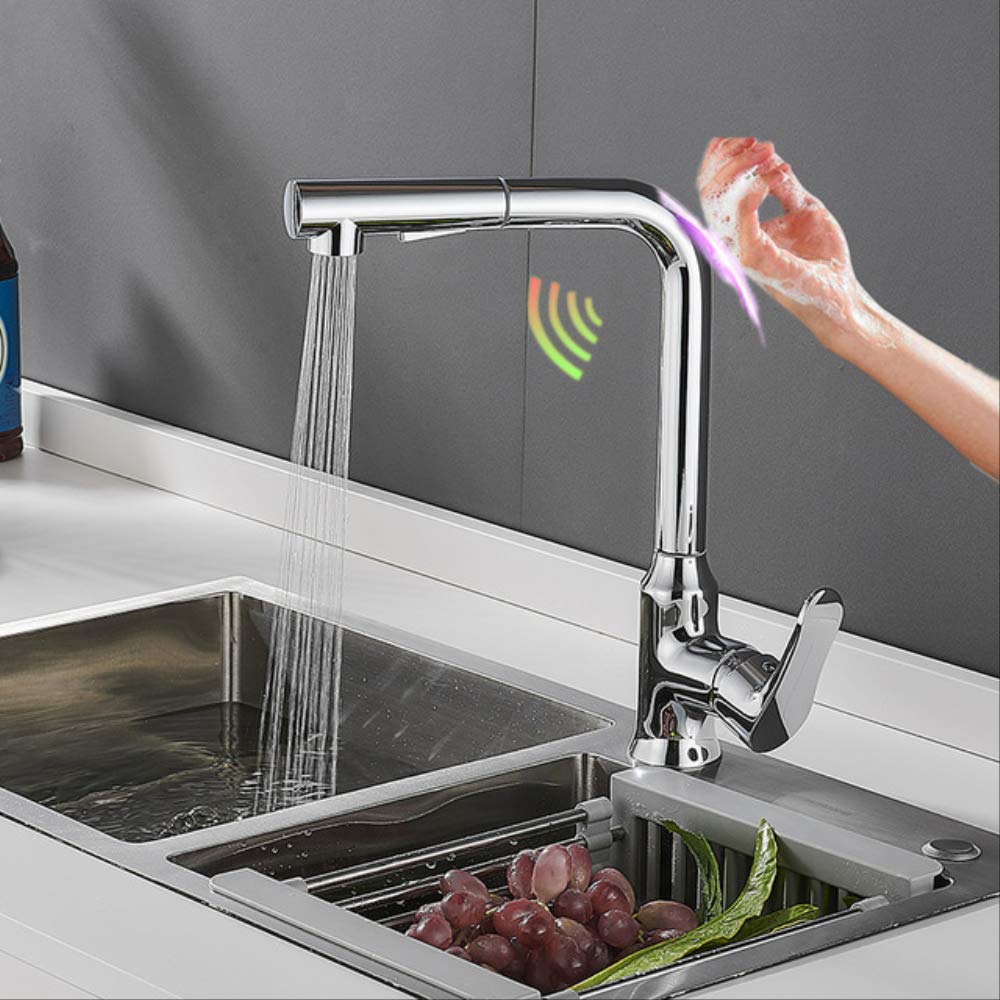 ZYCHSJXA Chrome Touch Kitchen Faucet Quality Brass Pull Out Sink Faucets Intelligent Sensitive Tap Smart C-Chrome-Touch