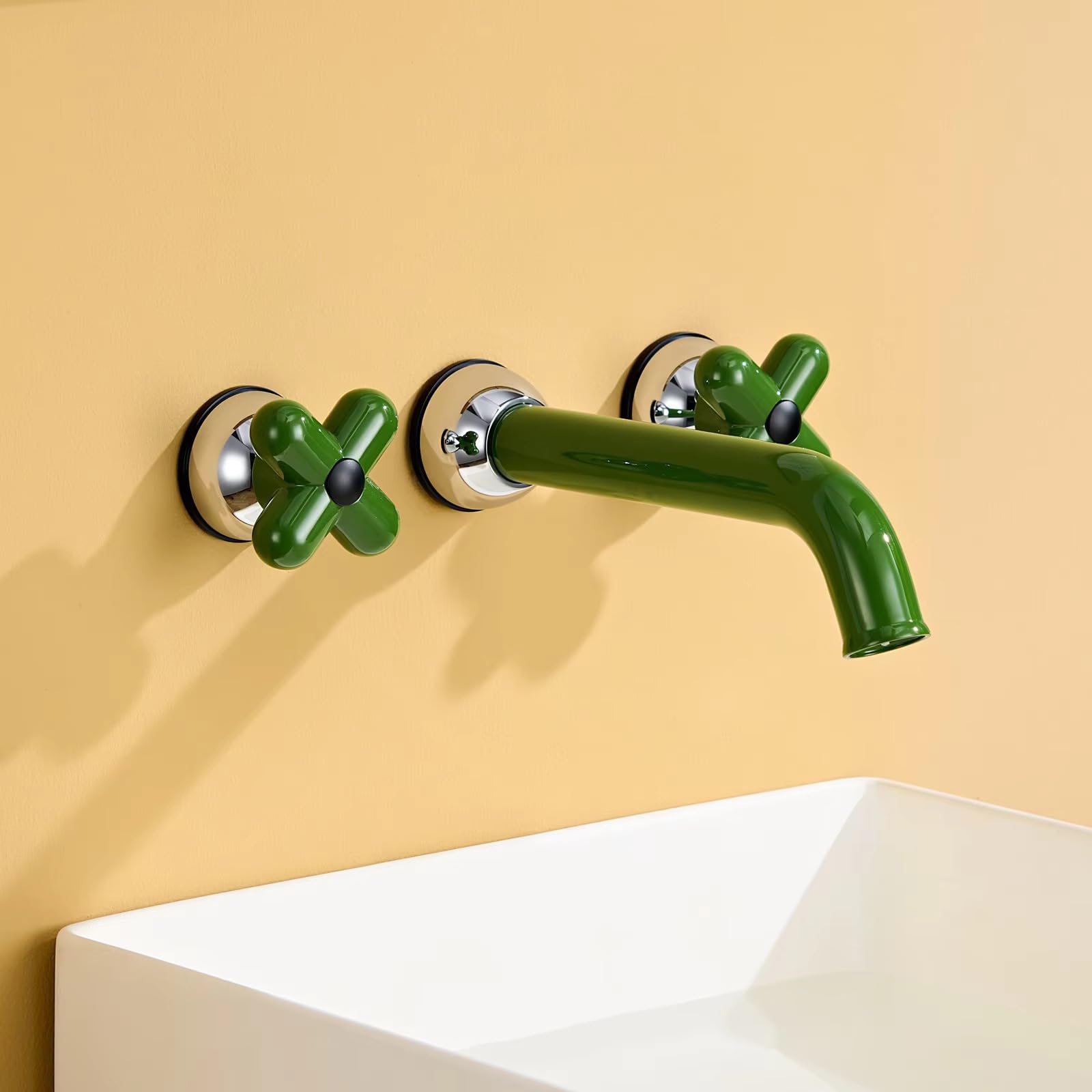 XJTNLB Grifo Lavabo Bimando Azul en Cruzado, Grifo Pared Lavabo Vintage Grifos para Lavabos de Baño con Rotación de 360°