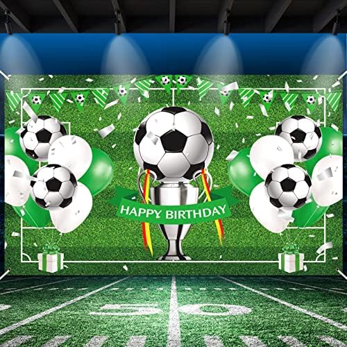 Soccer Happy Birthday Banner,Large Soccer Birthday Party Supplies Decorations Banner Backdrop Printed with Soccer Balloons for Boys Kids Teens Sport Themed Birthday Party Supplies Photo Background