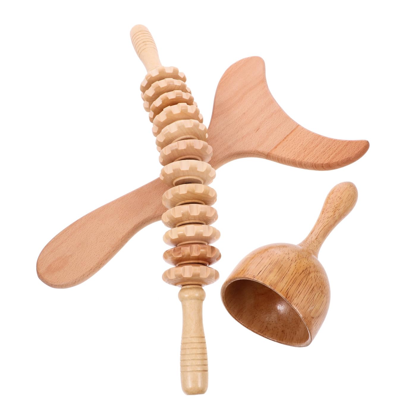Masajeador Corporal de Madera Rodillo y Gua Sha, Kit de Herramientas y Relajación Muscular en Casa