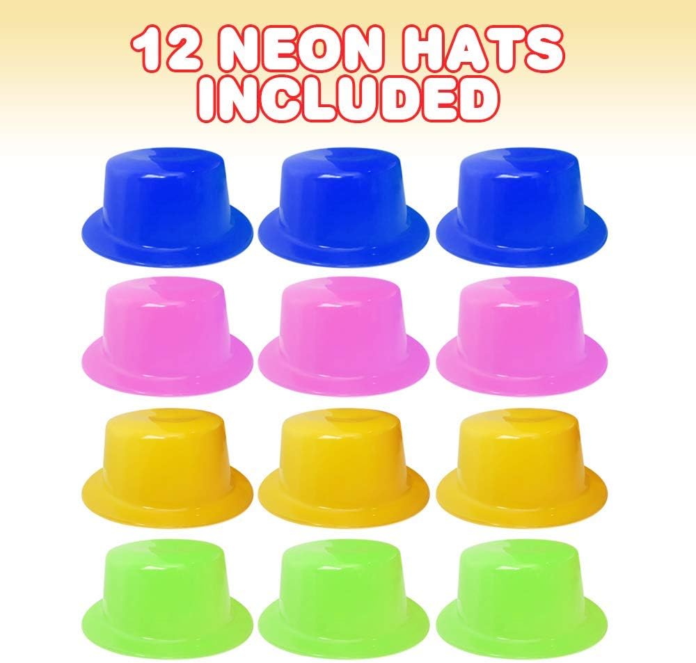 ArtCreativity Neon Plastic Top Hats, Set of 12, Vibrant Party Hats for Kids, Durable and Comfortable, Neon Supplies and Accessories for Birthday Party, Wedding, Mardi Gras, Halloween : Toys & Games