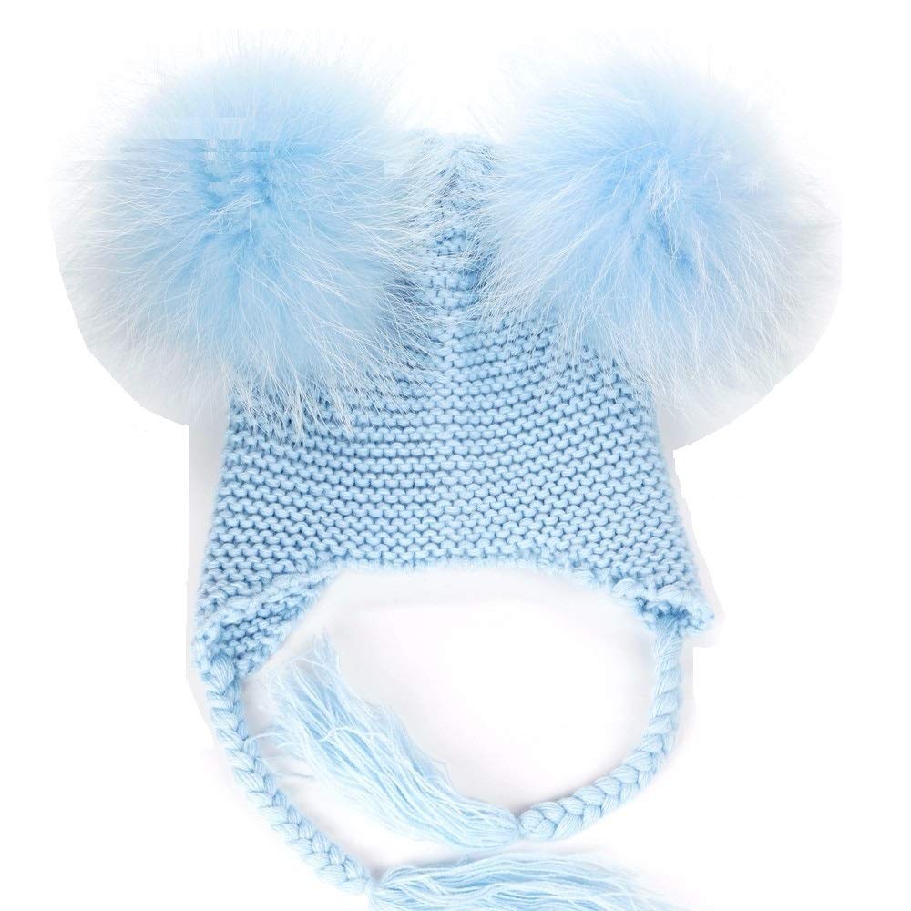 Cappello Cuffia TRECCINE Doppio PON PON Pelliccia 1 Anno - 4/5 Anni Cappellino Bambino Bambina Hat Fur Baby Beanie