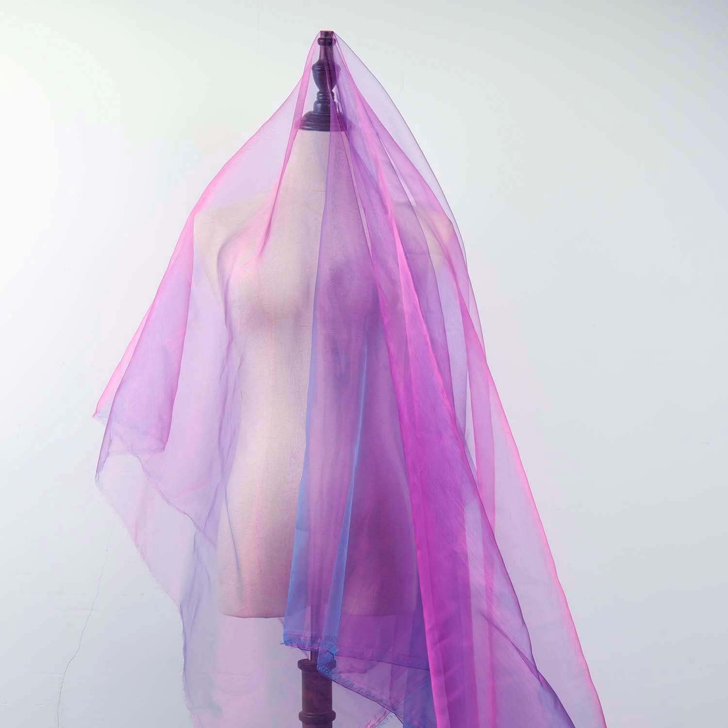 Lightweight 2 Tone Voile Fabric Sheer Organza Iridescent Fuchsia with Blue - 58 Inch by 5 Yards