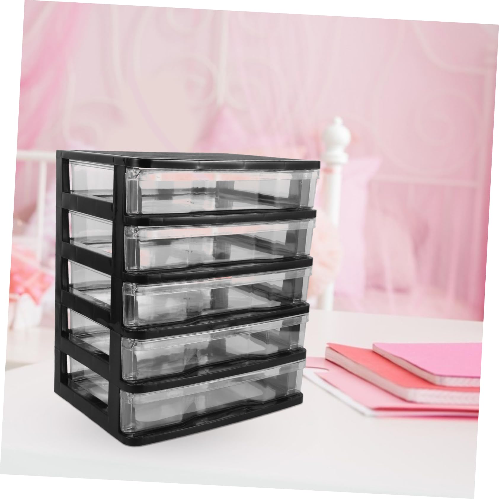 PLAFOPE Organizer Cassetti Trasparenti, Cassettiera da Scrivania in Plastica Nera, Multi-livello, per Cosmetici e Bagno, Salvaspazio