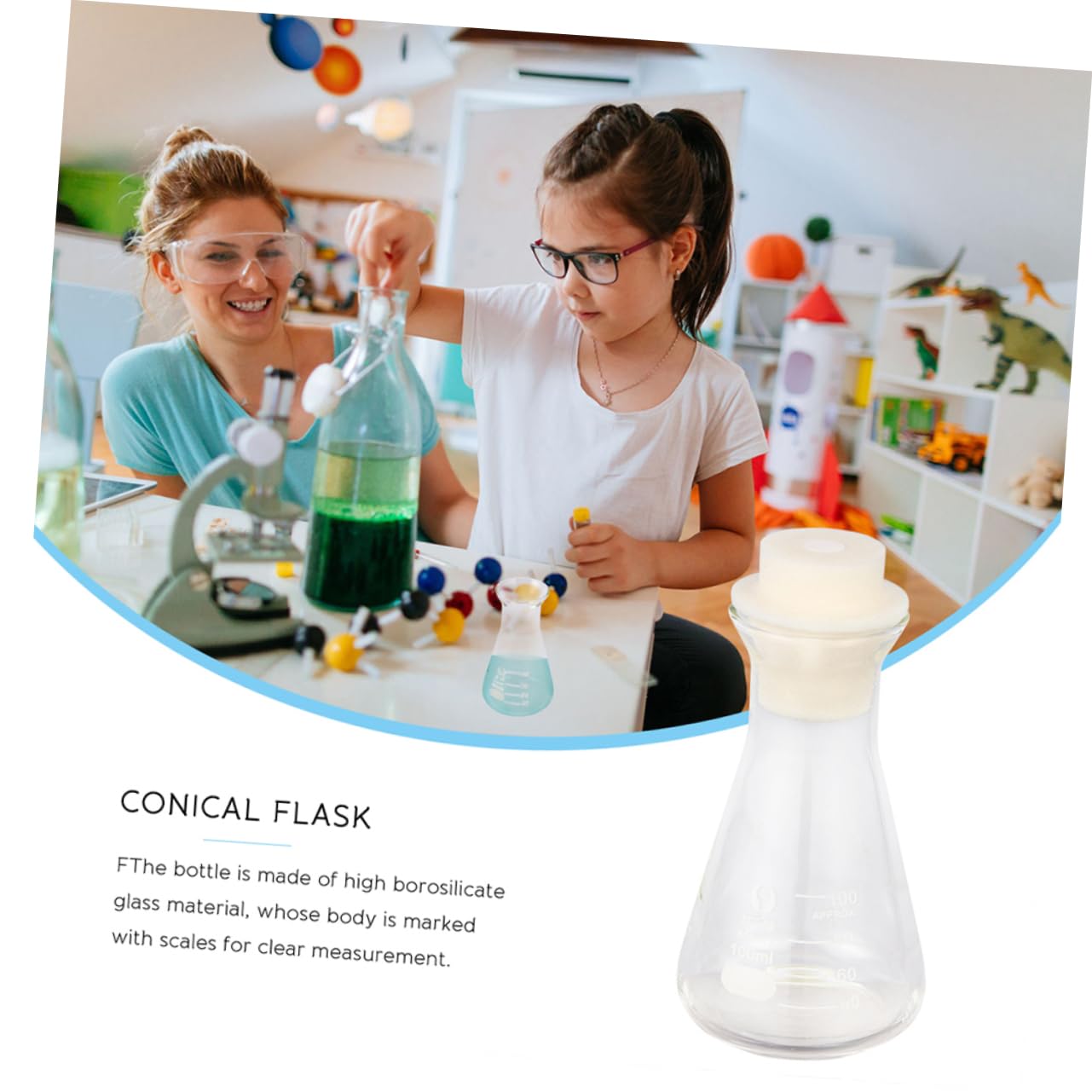 KICHOUSE Educational Glass Flask Set 2pcs Conical Beakers 100ml Lab Bottles for Science Class